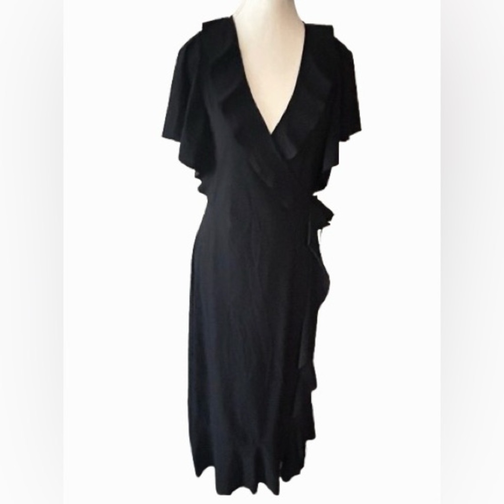 Dorothee Schumacher Black Wrap Dress Ruffle Belted Mini Maxi Size 6 Medium